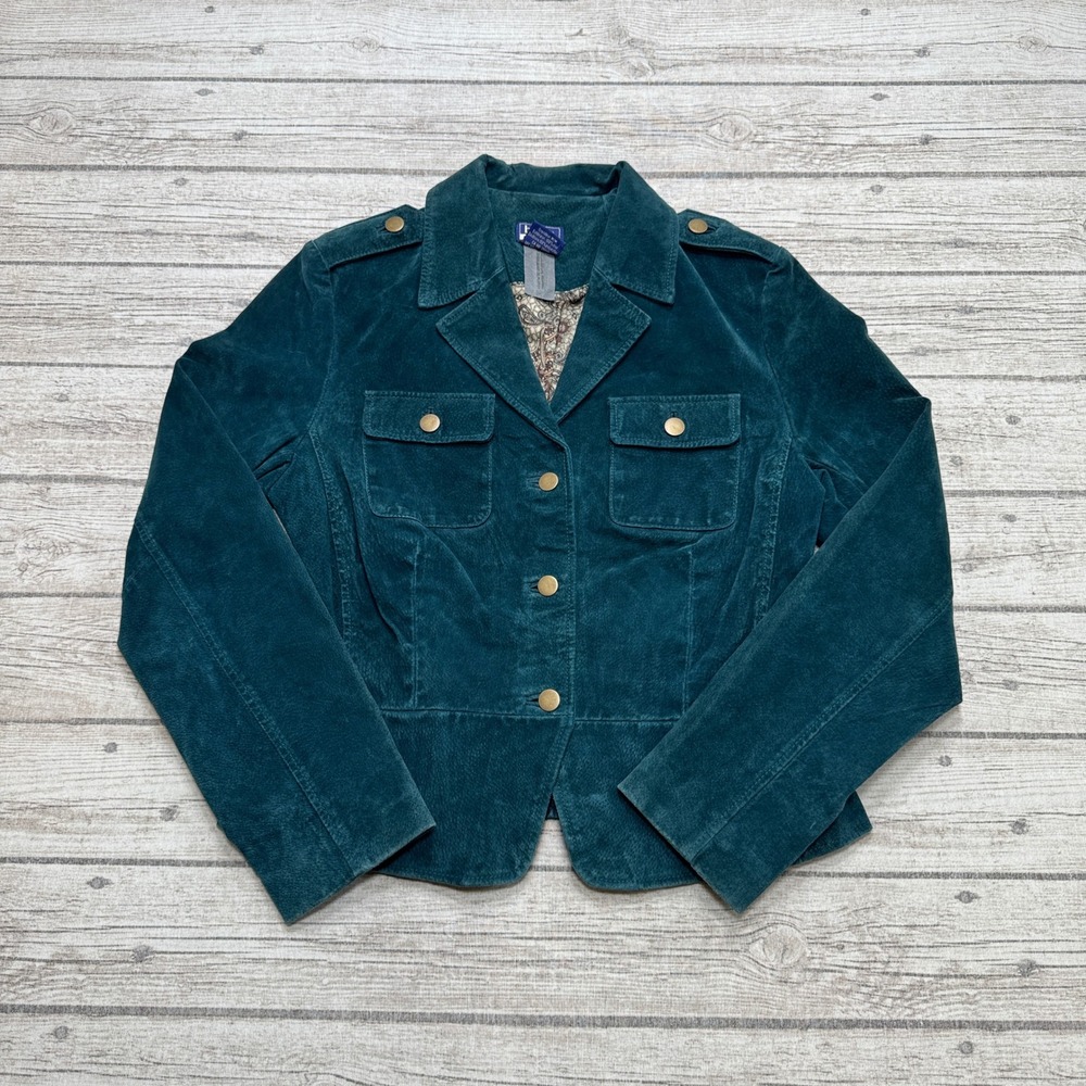 B.U.M. Equipment Jacket Women's Medium Teal Genuine Leather Button Up Outdoor
